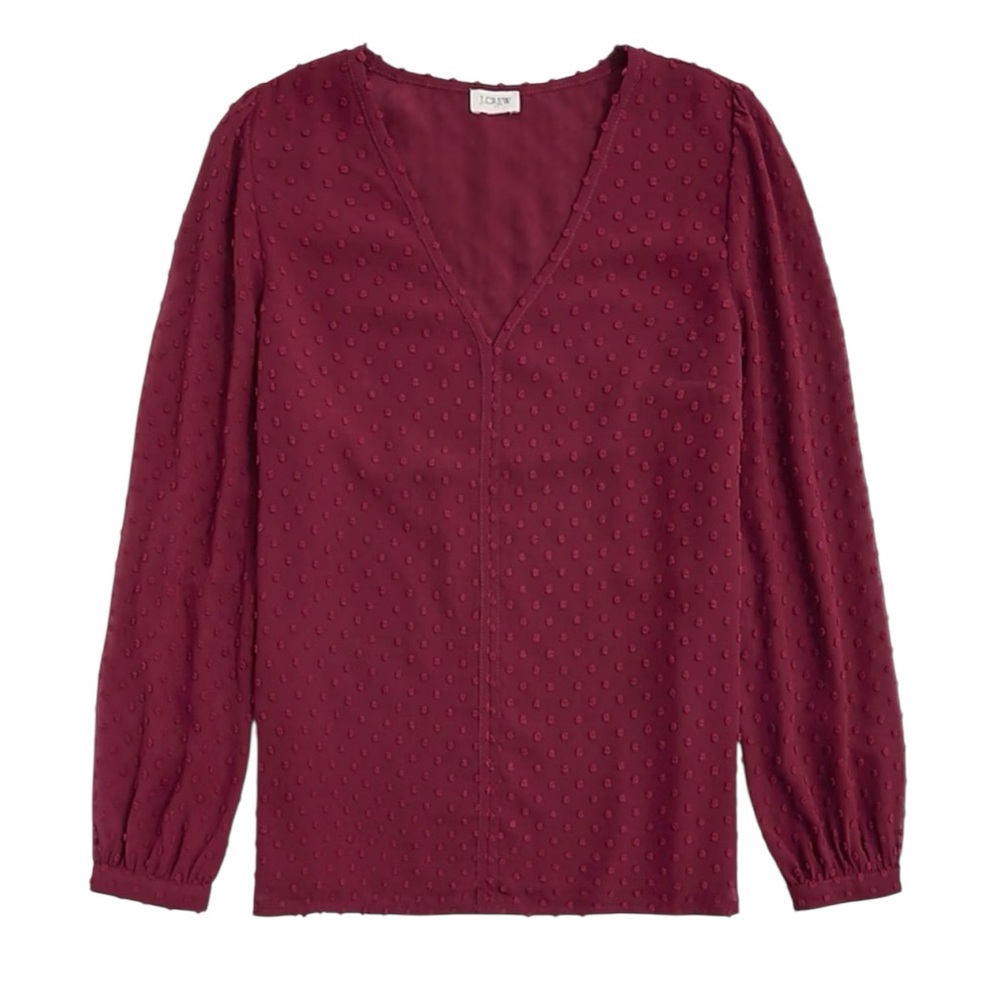 J.Crew V-Neck Clip Dot Blouse in Vibrant Burgundy